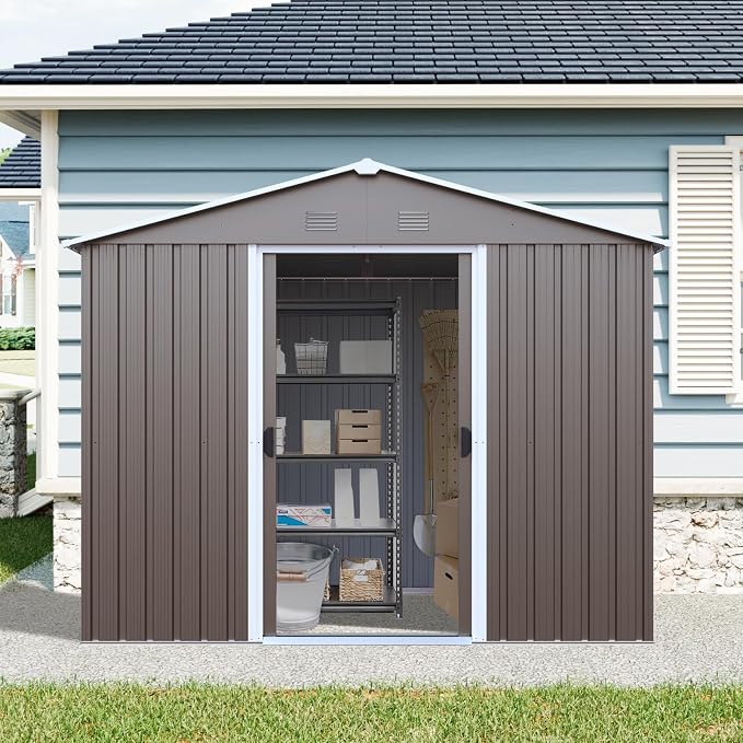 Outdoor Metal Storage Shed Window Ventilation Foundation Frame Waterproof - Image 3