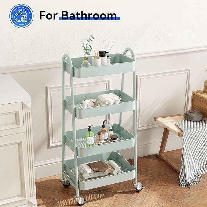 OLIXIS Metal 4 Tiers Utility Rolling Cart, Mobile Storage Shelf - Image 5