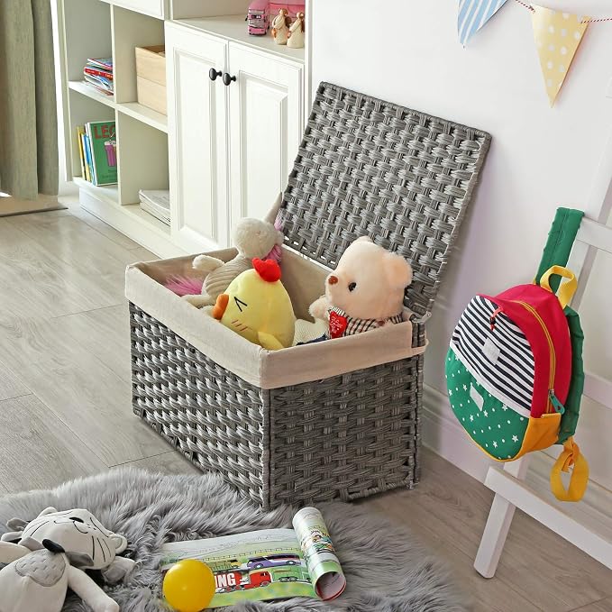 SONGMICS Storage Basket with Lid, Woven Blanket Storage Bin with Handles - Image 2