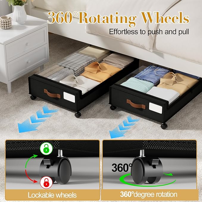 Yecaye Under Bed Storage with Wheels, 4 Pack Under the Bed Storage Containers - Image 4