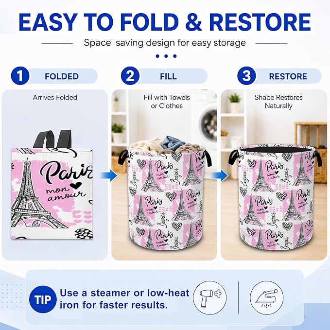 Paris Eiffel Tower Laundry Basket, Waterproof Collapsible Storage Bin - Image 5