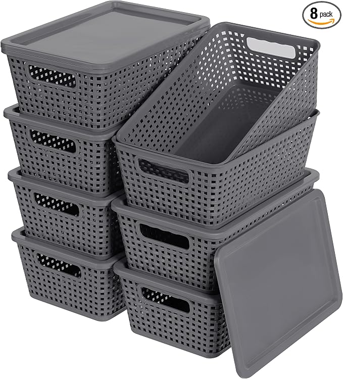 Plastic Storage Baskets With Lid, Storage Bins by Anywish