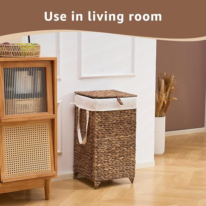 Laundry Hamper with Lid and Removable Liner Bag, Handwoven Natural Hyacinth - Image 6