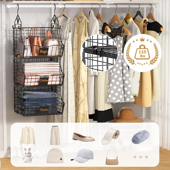 Hanging Closet Organizers and Storage, 5 Tier Closet Shelf Clothes Organizer - Image 3