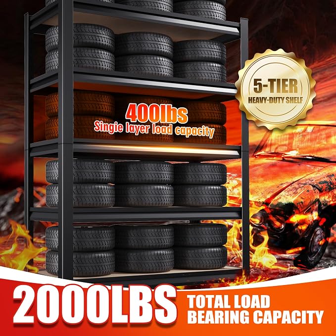 Set of 8-46" W Garage Shelving-2050 lbs 5 Tier Storage Shelves, Adjustable - Image 8