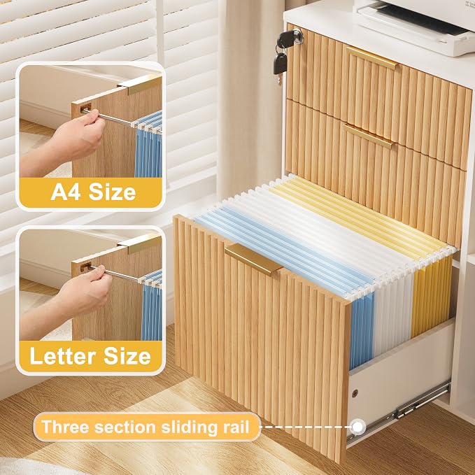 INNOD 3 Drawer Fluted Mobile Filing Cabinet - Image 3
