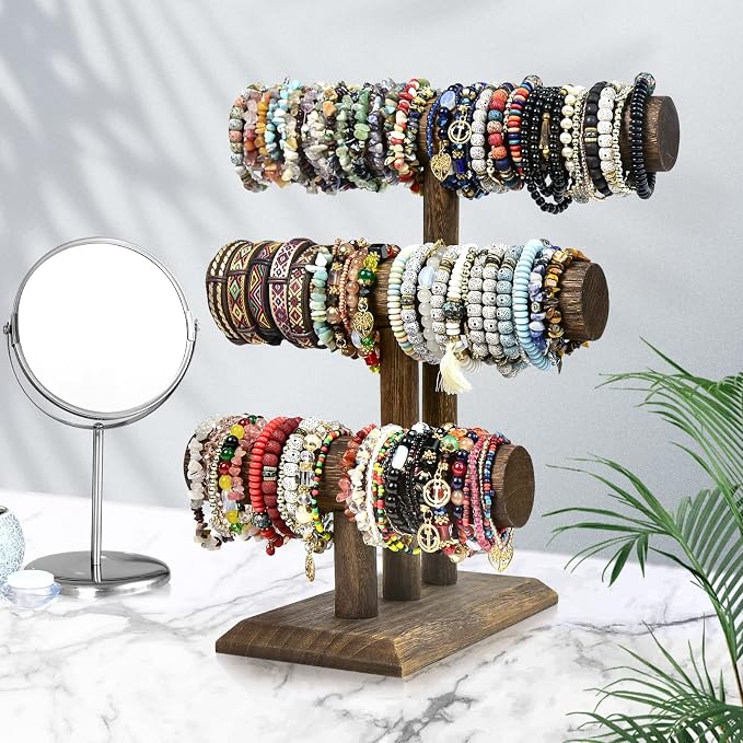 LadyRosian Wooden Bangle Display Holder Stand, 3-Tier Wooden Rotating Jewelry by LadyRosian