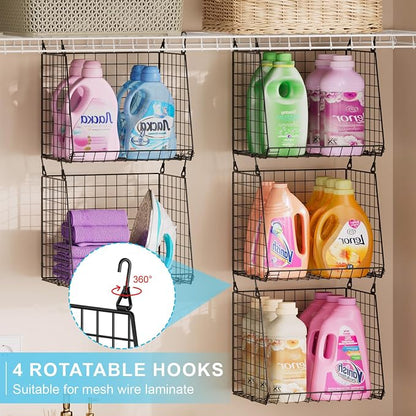 3-Pack Extra-Tall 13.6'' Hanging Laundry Basket Organizer, Foldable Wire Shelf - Image 3