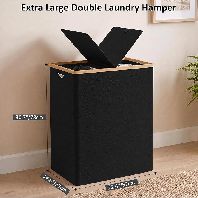efluky Laundry Hamper with Lid, Double Laundry Basket with 2 Removable Bags - Image 5