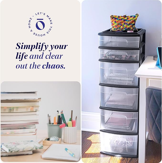 HOMZ 2-Pack Drawer Tower, 6-Tier Clear Plastic Storage Organizer Cart, and - Image 6