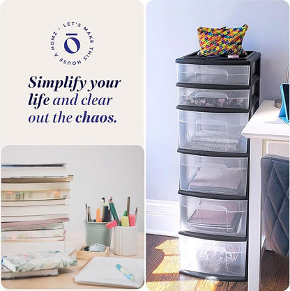 HOMZ 2-Pack Drawer Tower, 6-Tier Clear Plastic Storage Organizer Cart, and - Image 6