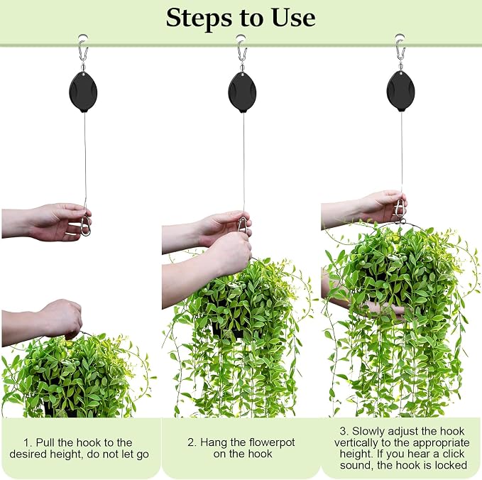 2Pcs Retractable Plant Hanger, Heavy Duty, Quick Auto Lock, Adjustable Hook - Image 6
