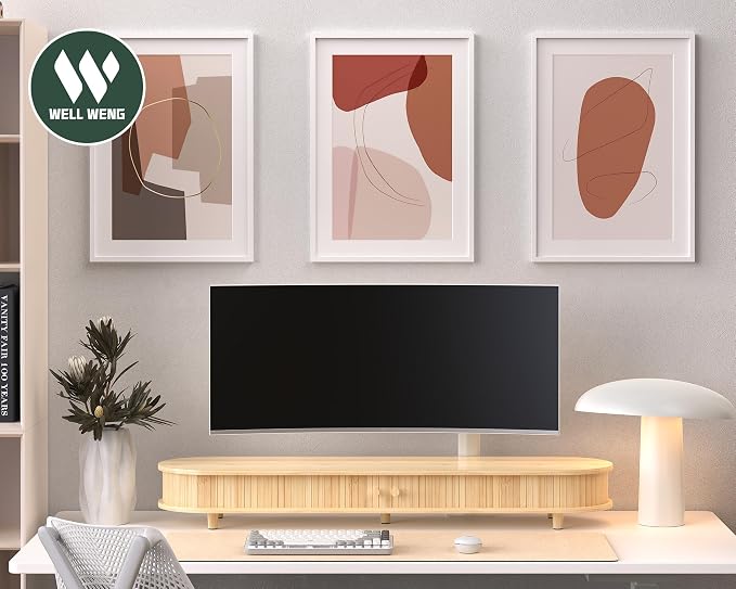 Bamboo Dual Monitor Stand with Storage, Curved Double Computer Laptop Stand - Image 8