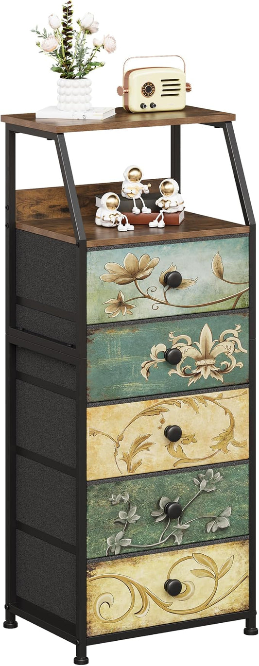 Tohomeor Nightstand with Fabric Drawers Dresser with 2 Tier Shelf Storage Tower by Tohomeor