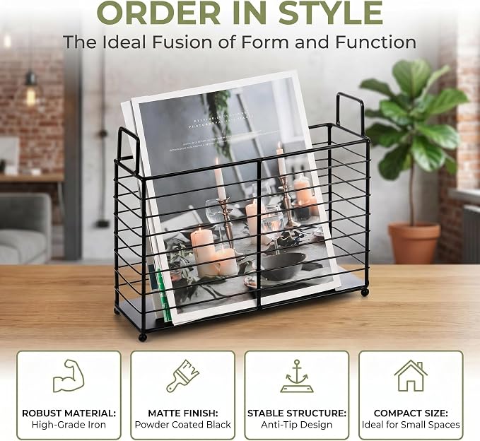 Noamus Metal Magazine Rack, Newspaper Book Tablet Storage Basket, File Holder - Image 8