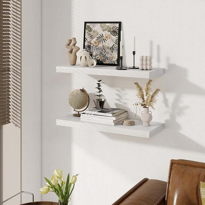 White Floating Shelves for Wall, 27.5 Inch Bathroom Shelves Set of 2, Rustic - Image 2