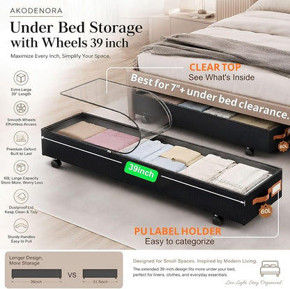 Under Bed Storage with Wheels 39inch, Extra Long Under Bed Storage Bins - Image 3