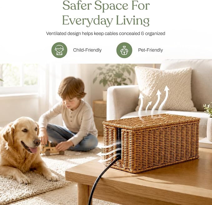 Cable Management Box Set of 2 Sizes, Handmade Rattan Cable Organizer - Image 8