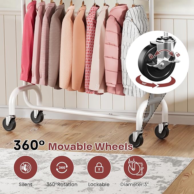 Heavy Duty Clothes Rack Load 600 LBS, Rolling Clothing Rack - Image 5