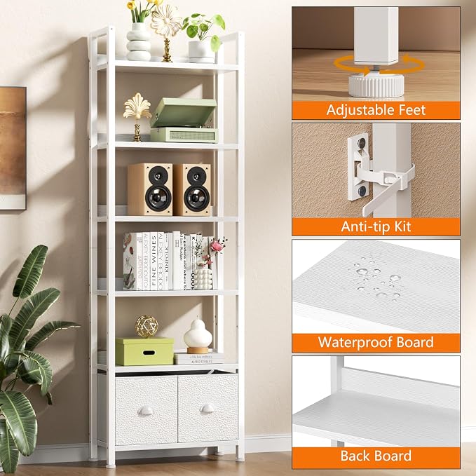 Furologee 6-Tier Bookshelf Set of 2, Tall Bookcase - Image 6