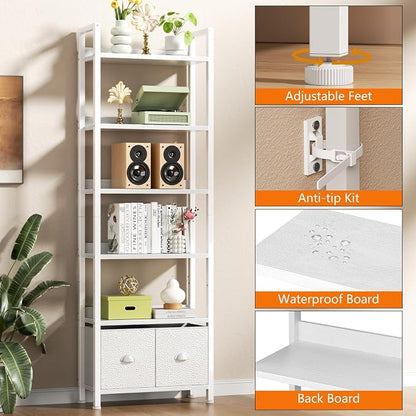 Furologee 6-Tier Bookshelf Set of 2, Tall Bookcase - Image 6