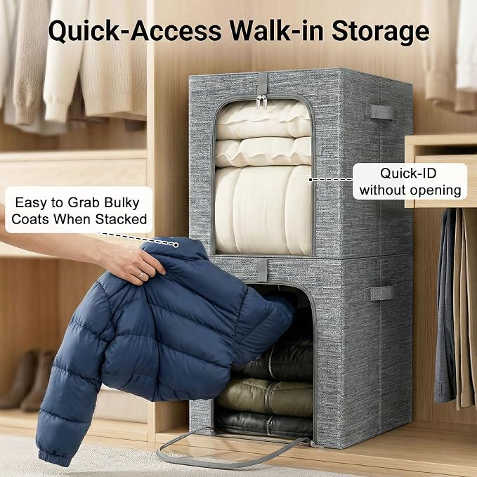 GoMaihe Clothes Storage Bins Metal Frame: 55L Extra Large Stackable Closet - Image 6
