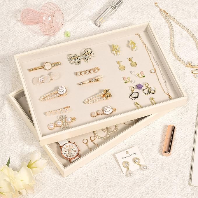 Beige Velvet Jewelry Tray for Drawers Black Jewelrys Display Tray Stackable - Image 3