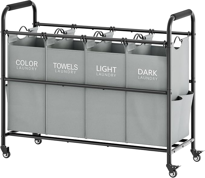 Tajsoon 4 Bag Laundry Sorter Cart, 4 Section Laundry Hamper Sorter by Tajsoon