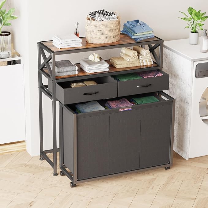 Laundry Hamper 3 Section, 150L Rolling Laundry Sorter Basket - Image 3