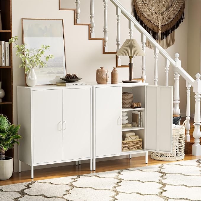COFaR White Metal Storage Cabinet, 40” Kitchen Buffet & Coffee Bar Cabinet - Image 4