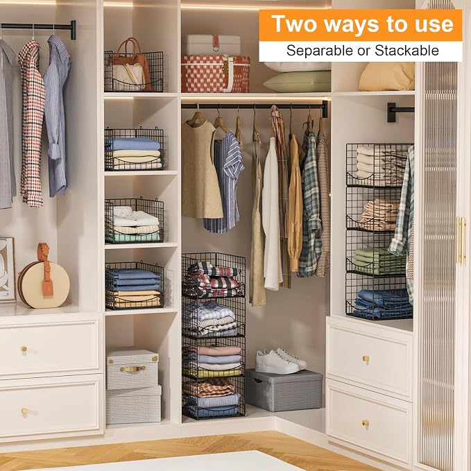 4-Tier Stackable Closet Organizers and Storage Shelves, Clothes Storage Basket - Image 5