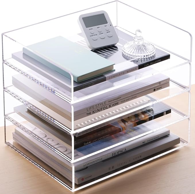 SANRUI Acrylic Stackable Letter Tray Clear Desk Paper Organizer 4-Tier Desk by SANRUI