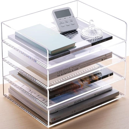 SANRUI Acrylic Stackable Letter Tray Clear Desk Paper Organizer 4-Tier Desk by SANRUI