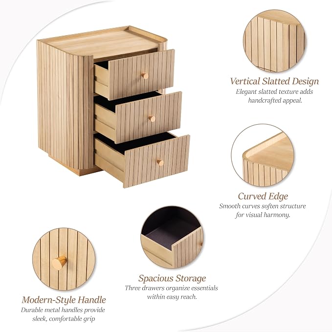 COZAYH Farmhouse 3 Drawer Wood Nightstand - Image 3