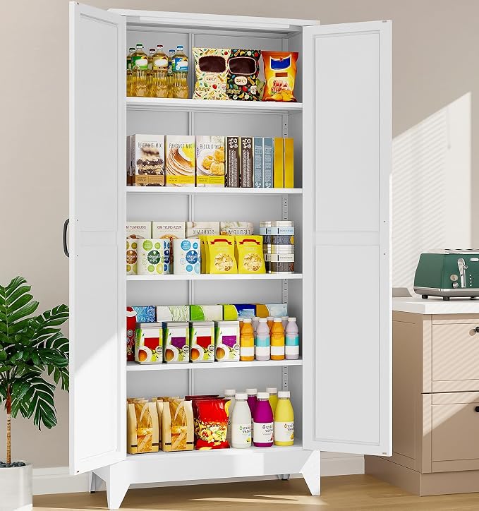 75" Tall Pantry Cabinet, Farmhouse Kitchen Pantry Storage Cabinets - Image 7