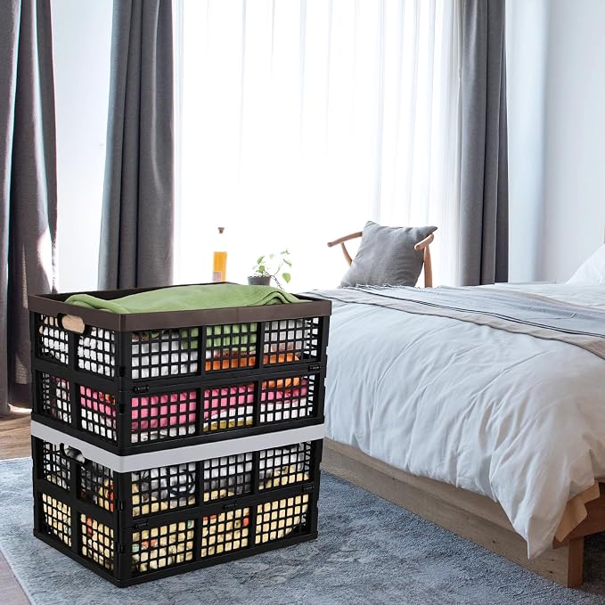 Gloreen 4-Pack 42 L Plastic Collapsible Storage Crate, Folding Storage Crates - Image 6