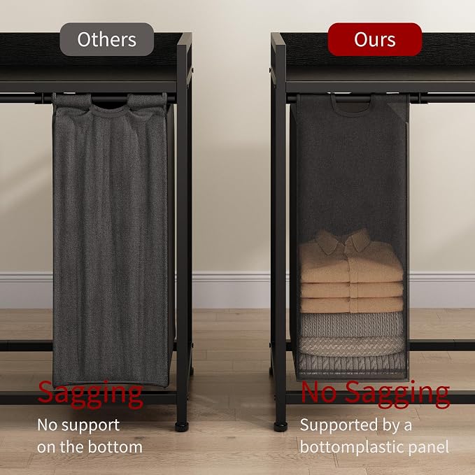 Laundry Hamper with Shelf, Laundry Basket 3 Section, Laundry Sorter with - Image 5