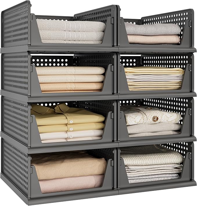 Pinkpum 8 Pack Closet Organizers Storage Bins, Stackable Plastic Drawer Basket by Pinkpum
