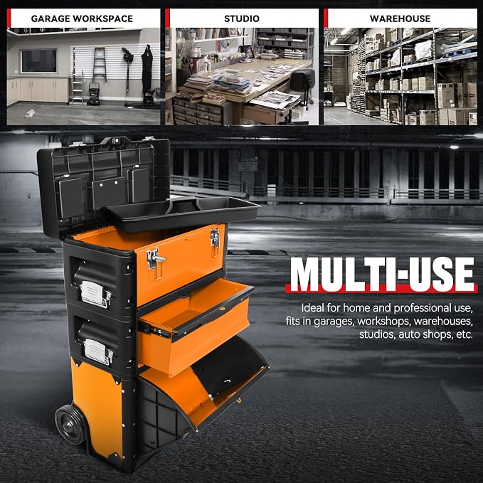 Auto Dynasty Stackable Tool Box 3-Tier Tool Separate Organizer Rolling Tool - Image 5