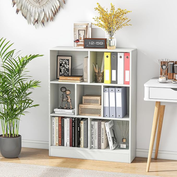 Giantex 7 Cube Bookcase, 4-Tier Freestanding Bookshelf w/ 7 Open Compartments - Image 3