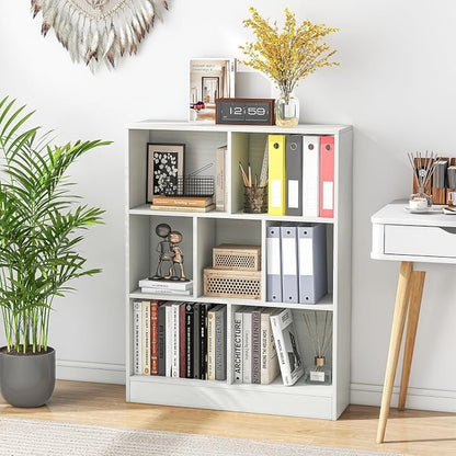 Giantex 7 Cube Bookcase, 4-Tier Freestanding Bookshelf w/ 7 Open Compartments - Image 3