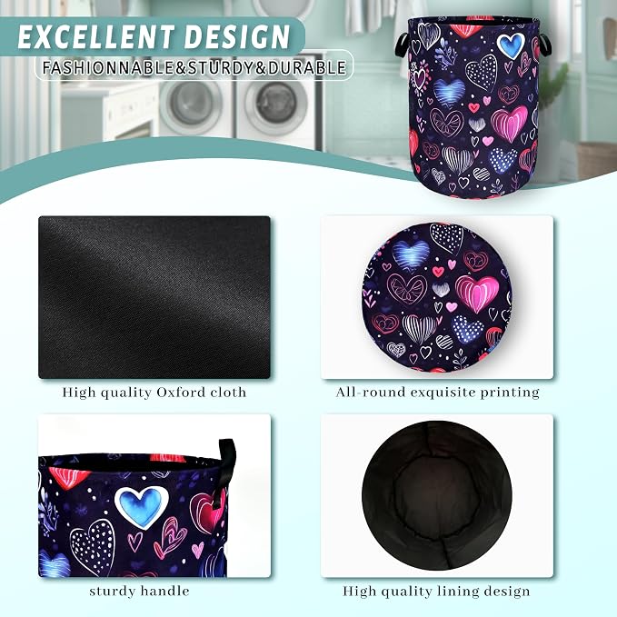Hand Drawn Love Hearts Pattern Laundry Hamper - Image 4