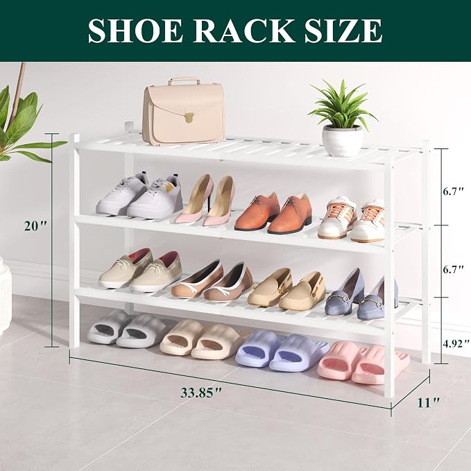 Smiry Bamboo Shoe Rack for Closet, 3 Tier Long Wooden Stackable Shoe Organizer - Image 2