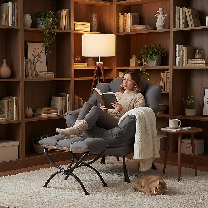 LITA Lazy Chair with Ottoman, Modern Accent Leisure Upholstered Lazy Sofa - Image 7