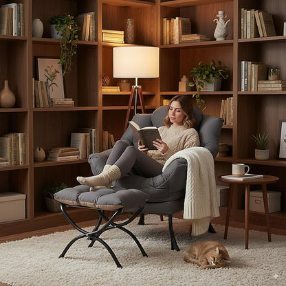 LITA Lazy Chair with Ottoman, Modern Accent Leisure Upholstered Lazy Sofa - Image 7