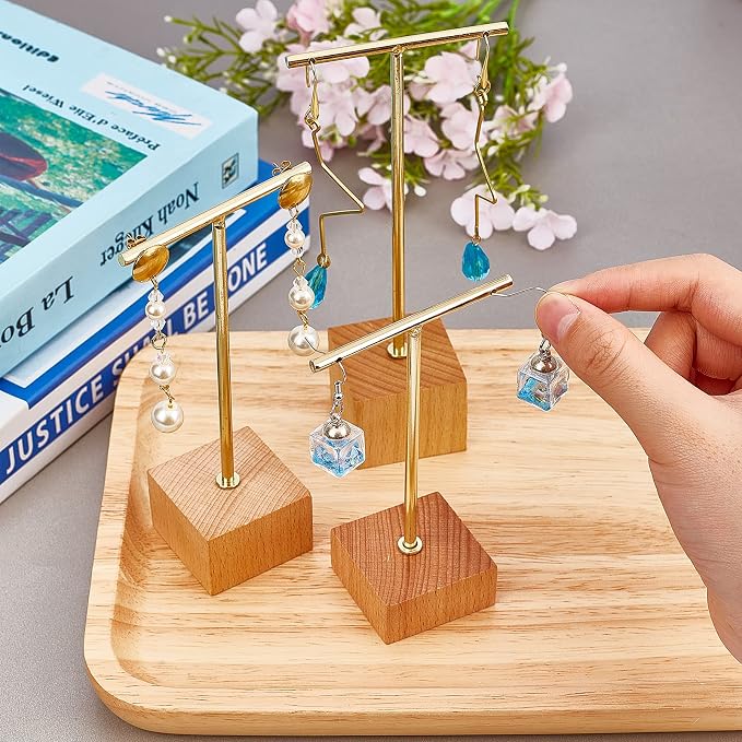 FINGERINSPIRE 3 Pcs Gold Metal T Bar Earring Display Stand 6.3/5.5/4.5 Inch - Image 3