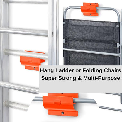 Ladder Hangers for Garage Wall Set of 2 Hooks- Orange Step Stool Hanger Wall - Image 4