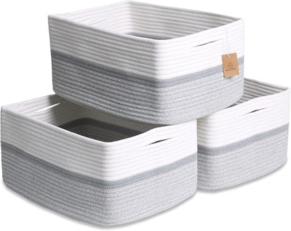 NaturalCozy Storage Baskets 16.8”x13”x7.6” Cotton Rope Woven Baskets by NaturalCozy