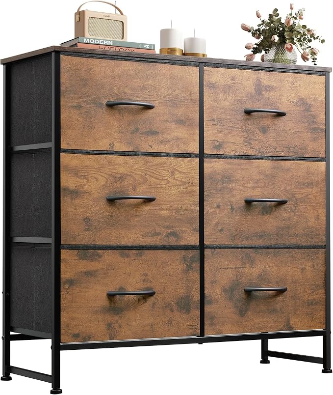 WLIVE Dresser for Bedroom with 6 Drawers, Rustic Brown Wood Grain Print | by WLIVE