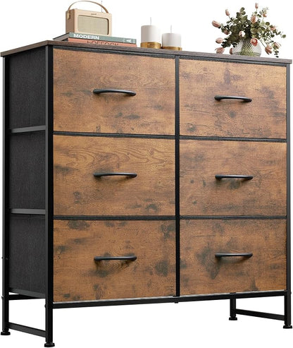 WLIVE Dresser for Bedroom with 6 Drawers, Rustic Brown Wood Grain Print | by WLIVE